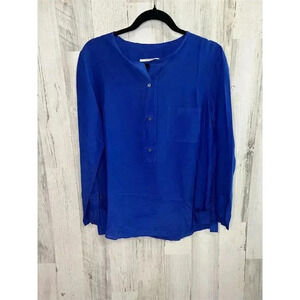 Pomandère Women's Long Sleeve Blue Blouse Size‎ 40 Size 4 US with Front Pocket
